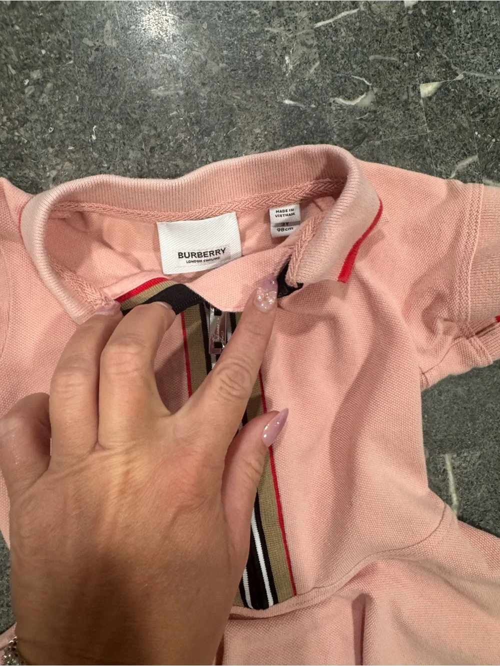 Burberry Pink Polo Dress with Signature Stripe Trim